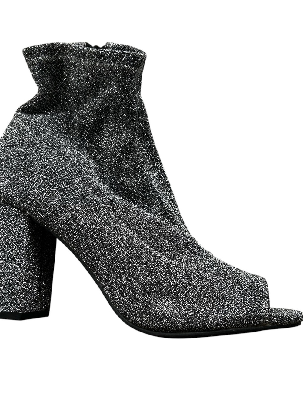 Mia Glitter Peep-Toe Sock Bootie — Silver
